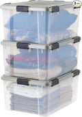 IRIS USA 60 Qt Storage Bins with Gasket Seal Lid 3 Pack - BPA-Free Heavy Duty Moving Containers Tight Latch Weather Proof Tote WEATHERPRO - Clear/Chrome