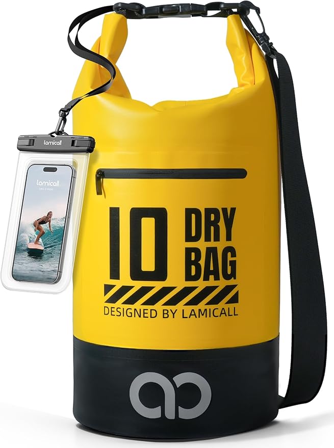 Lamicall 5L &amp 10L Dry Bag Waterproof Backpack - [Zippered Pocket] Roll Top Waterproof Bag Navy Blue &amp Lemon Yellow