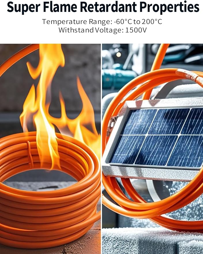 16.5FT Orange One-Piece Solar Panel Extension Cable 12AWG 4mm² Solar PV Wire with IP68 Female &amp Male Waterproof Connectors Durable Flame Retardant Sleeving for RV Home and Photovoltaic Systems