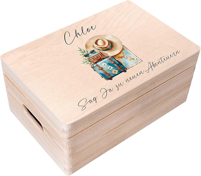 Creative Deco Personalized Wooden Wedding Box Storage Box - Travel | 11.8x7.87x5.51in (+-0.5) | Hinged Lid Handle Engraving | Unpainted Gift Box Rough UNSANDED Keepsake Memory Souvenir Chest
