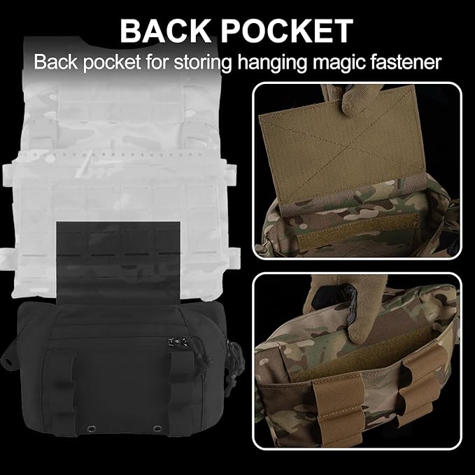 Zhongren Tactical Drop Waist Pouch Adjustable Waist Belt Bag Molle Tool Pouch with Hook and Loop for Tactical Vest Chest Rig (Black)