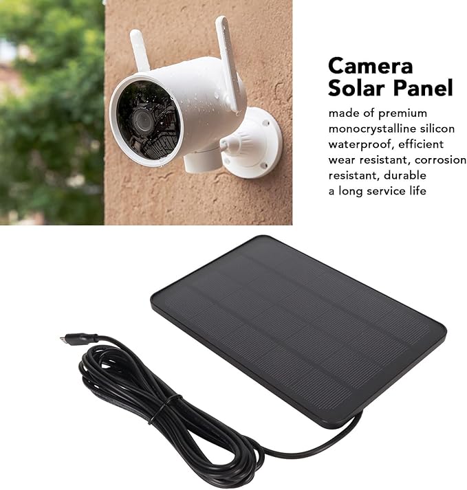 Solar Panel for Security Camera Outdoor 5V 4W High Efficiency Panel Camera Charger with 9.84ft Power Cord 360 Degree Rotation Efficient Conversion (Black)