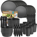40 Piece Plastic Dinnerware Set for 8 with Cutlery Unbreakable Plates and Bowls Set Dishwasher &amp Microwave Safe Reusable Dish Set for Camping RV Outdoor Kitchen Apartment Dining Black
