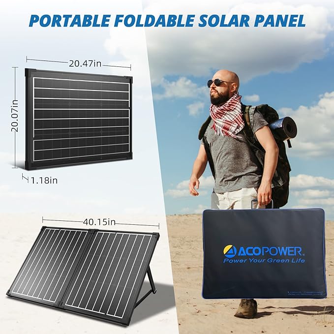 ACOPOWER 100Watt 12 Volt Portable Solar Panel with Waterproof 20A Charger Controller Foldable Solar Panel Kit Monocrystalline for Camping RV Black