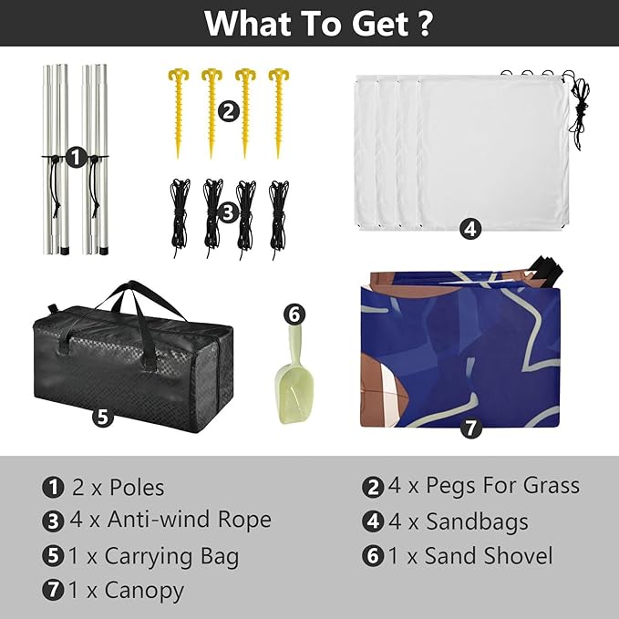 xigua Rugby Beach Tent Sun Shelter with Carrying Bag - Silver Coated Oxford Fabric Beach Canopy for Beach Camping Fishing - Includes Windproof Ropes Sandbags &amp Stakes