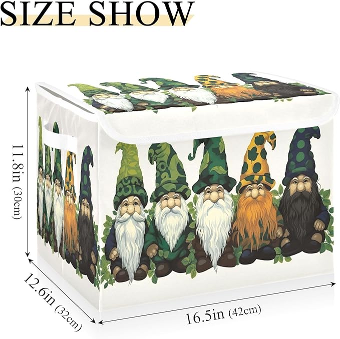 Christmas Storage Baskets with Lids Garden Gnomes Collapsible Bins Stackable Fabric Linen Baskets Closet Organizer Container 16.5x12.6x11.8