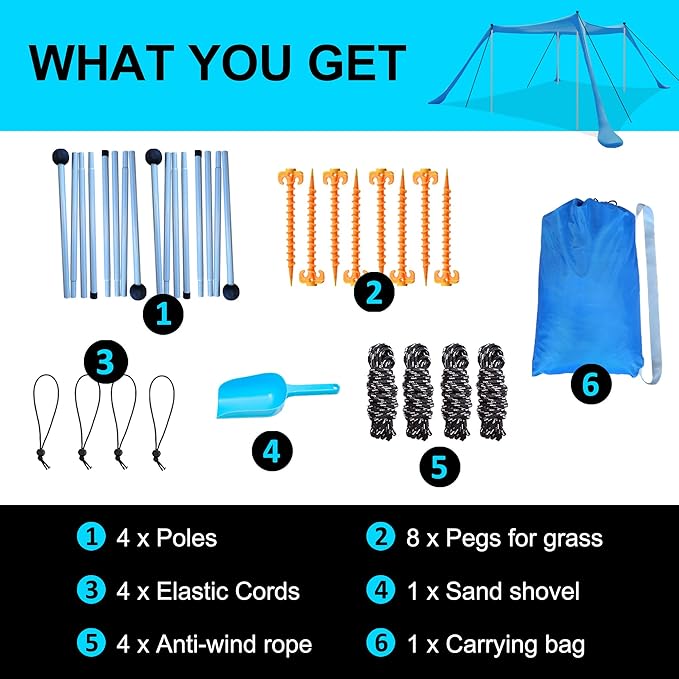 Beach Tent Sun Shelter with UPF 50+ UV Protection Beach Canopy Sun Shade 11x11 FT with Sandbags Poles and Ground Pegs and Anti-Wind Ropes Pop Up Tent for Camping Backyard and Picnics