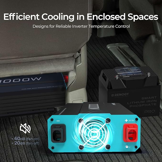 Renogy Inverter P2 1000 watt Pure Sine Wave Inverter Solar Car Power Inverter 12V to 120V AC Converter for RV Truck Camping Home Backup Outdoor Emergency Off-Grid Living 16.4FT Remote Control