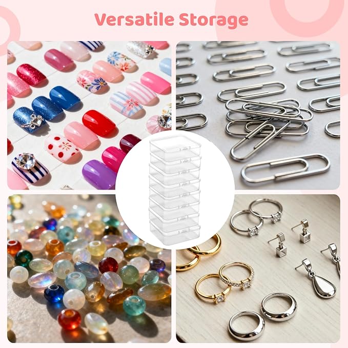 yeesport 120 Pcs Plastic Bead Storage Containers 3×3×1 Small Storage Boxes Clear Square Containers with Hinged Lids Mini Organizer Cases for Jewelry Crafts Small Items Parts