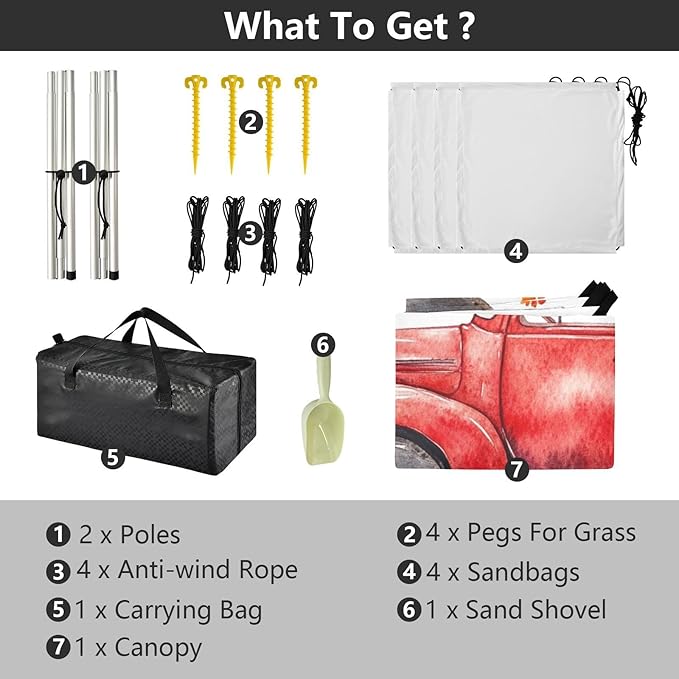 Autumn Truck Pumpkin Stable Beach Tent UPF50+ Water-Resistant Shade Sun Shelter Includes Sand Shovel Sandbags Stability Poles for Camping Picnics Backyard
