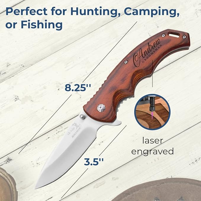 Sofia's Findings Personalized 8.5 Spring Assisted Pocket Knife with Wood Handle