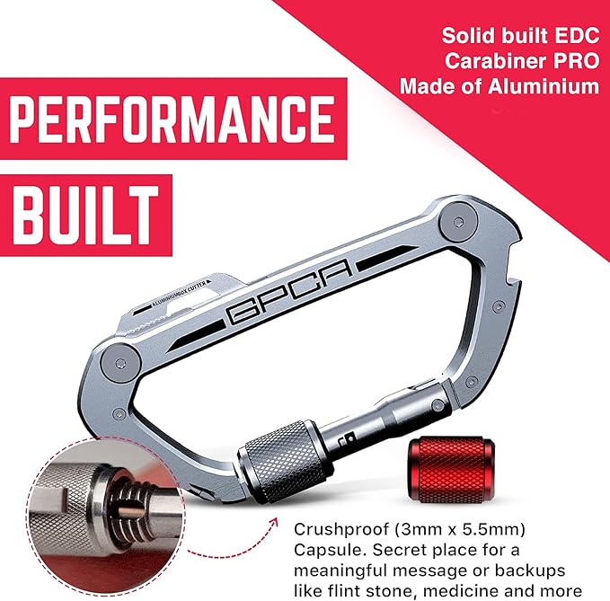 GPCA Carabiner Multitool - Carabiner Heavy Duty Key Clip for Keys Bottle Opener Screwdriver Box Cutter Ruler Keychain Clip Keychain Organizer EDC Gear for Camping &amp Hiking - Gifts for Men