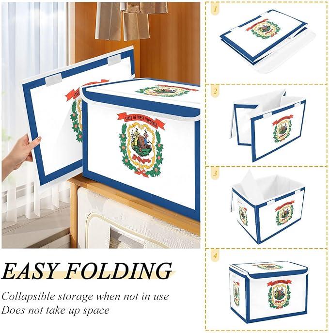 West Virginia State Flag Wv Storage Box with Lid Stackable Organizer Bins Large Storage Bins for Home Studyroom Home