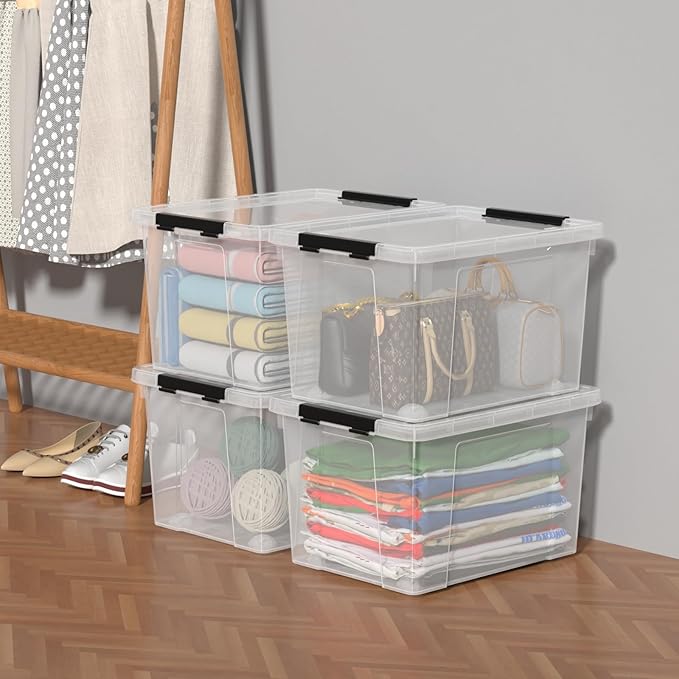 40 Quart Clear Plastic Storage Box with Lid and Wheels Large Storage Bin 4 Packs