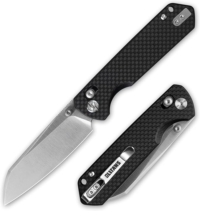 OLITANS G062 Folding Knife for EDC 14C28N Steel Blade Pocket knife Crossbar Lock Knife for Outdoor Survival Hunting and Camping 3.28oz（G10 Carbon Fiber+Satin）