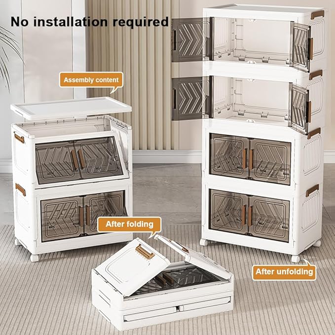 ETOYA 4-Tier Stackable Storage Bins with Lids 23QT Stackable Closet Organizers and Storage with Wheels and Magnetic Doors Foldable Plastic Storage Containers for Seasonal Clothes Toys Tools