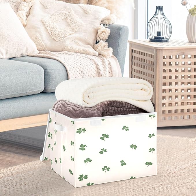 Small Clover Fabric Storage Bins with Lids and HandleFoldable Storage Bins with LidsCloset Organizers for Clothes Storage Room Organization Office Storage Chest Organizer