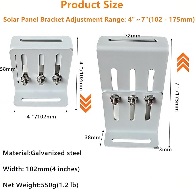 Adjustable Solar Panel Tilt Mount Bracket Heavy Duty Solar Panel Mounting Kit for RVs Trailers Boats Yachts Roof Wall and Off-Grid Systems 8Pack (4 Pairs)