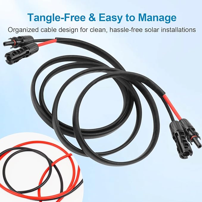 XRDS -RF Solar Cable 40FT 8AWG Solar Extension Cable with Male &amp Female Solar Connectors Flame-Retardant Protective Sleeving Solar Panel Cable Weatherproof PV Wire for Solar Panel Connection