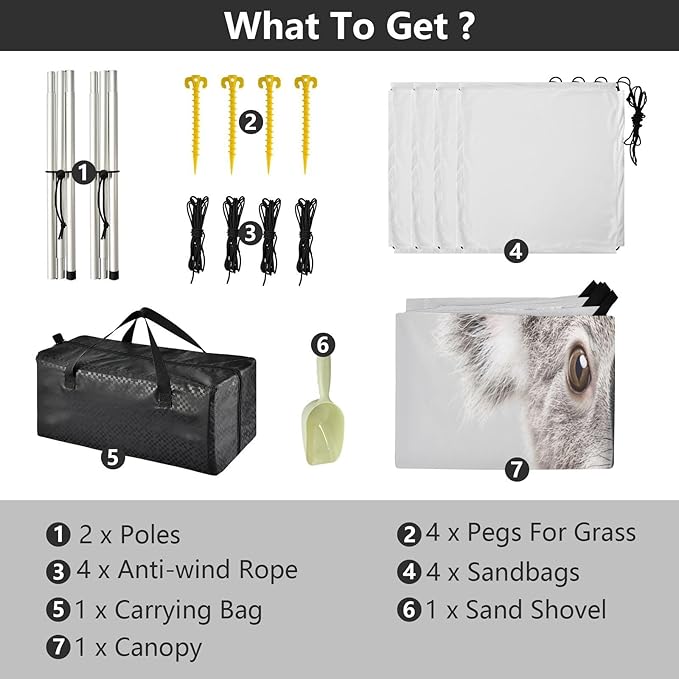 Koala Portrait Beach Tent Sun Shelter Set UPF50+ UV Protection 10.5 x 9.19 FT Camping Shade Canopy with Sandbags Sand Anchors Carrying Bag and Others