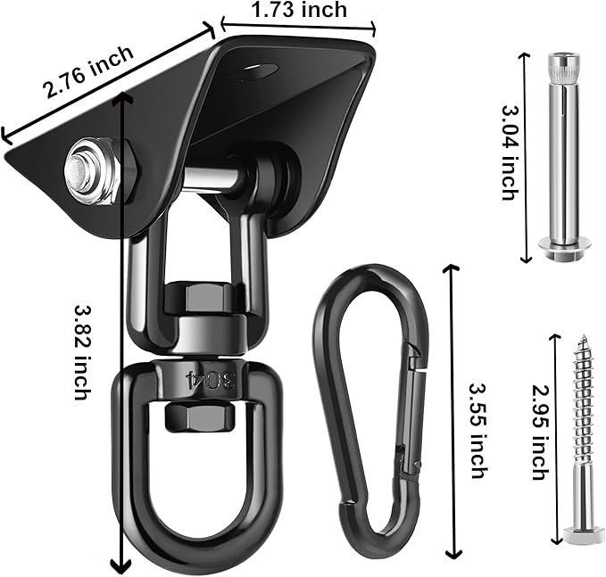 Porch Swing Hanging Kit 360°Rotating 1200 lb Capacity Hanger for Porch Swing Hammocks Swing Chair (2 Pack)