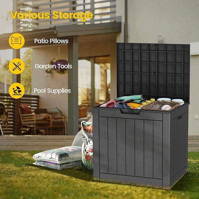Zapdos 31 Gallon Outdoor Storage Box Deck Box for Indoor and Outdoor Use Waterproof Resin Storage Bin for Package Delivery Patio Cushions Gardening Tools Lockable UV Resistant Black