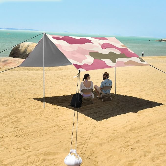 Camel Beach Tent UPF50+ Lightweight Portable Sun Shelter with Sandbags &amp Sand Shovel for Camping Fishing Backyard Fun