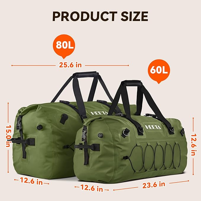HEETA Waterproof Dry Bag for Women Men Upgraded Version (Blue 5L) Bundled with Waterproof Duffel Bag Motorcycle Dry Bag (Green 60L)