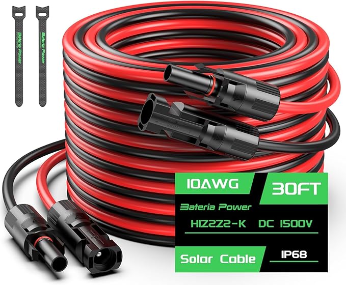 30FT 10AWG Solar Panel Extension Cable Bateria Power 6mm² Solar Extension Cable Wire with Female &amp Male Waterproof Connectors for RV Photovoltaic Systems