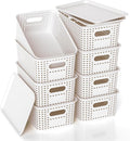 Plastic Storage Basket with Lid Stackable Small Box Bins for Organizing and Containers for Shelves Drawers Desktop Closet Playroom Pantry Classroom Office Home 8 Pack 10.2x7.2x4.1 Inch White
