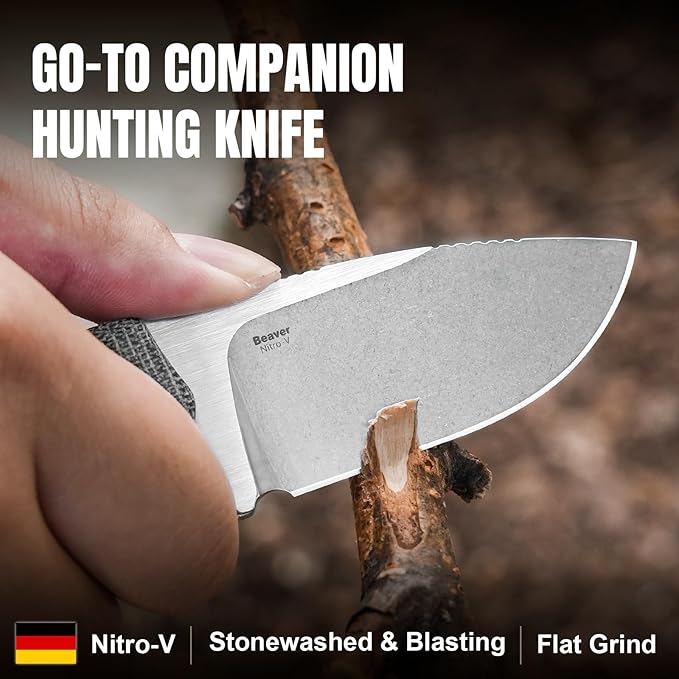 Kizer Beaver Fixed Blade Knife with Sheath 2.75 Nitro-V Steel Blade EDC Camping Knife with Black Micarta and Orange G10 Handle Small Bushcraft Survival Hunting Knives for Men Women 1078A2