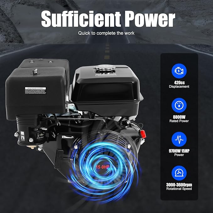 Gasoline Engine 420CC Gasline Powered Engine 15Hp Go Kart Motor Single Cylinder 4 Stroke OHV Hand Pull Start Multi-Use Motor Fuel Consumption Rate ≤374g/Kw. H