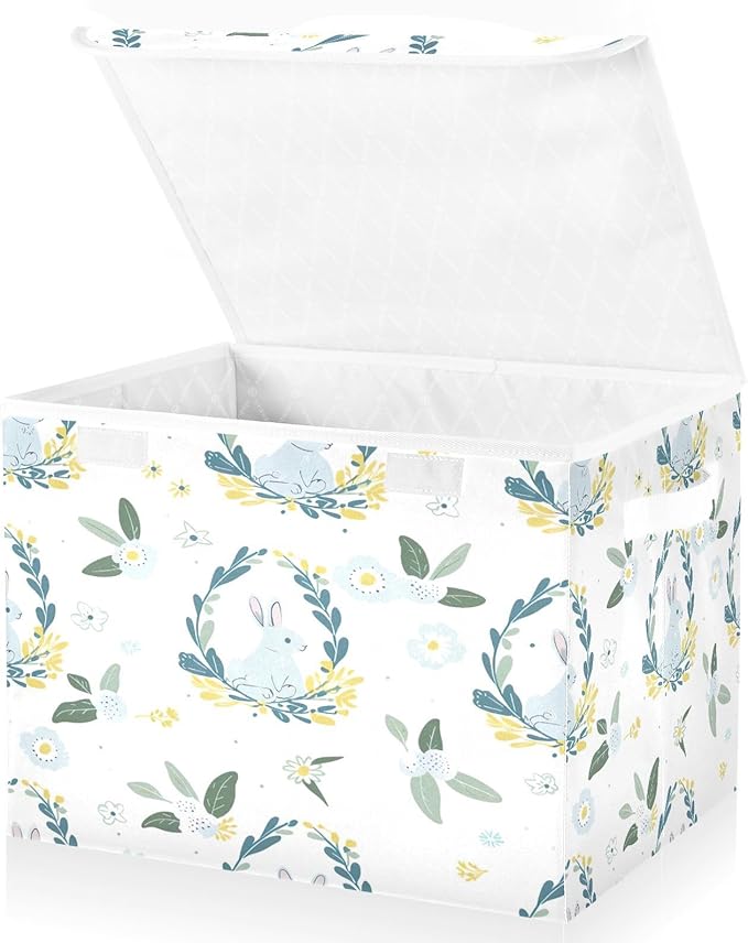 Wreath Bunny Fabric Storage Bins with Lids and HandleFoldable Storage Bins with LidsCloset Organizers for Clothes Storage Room Organization Office Storage Chest Organizer