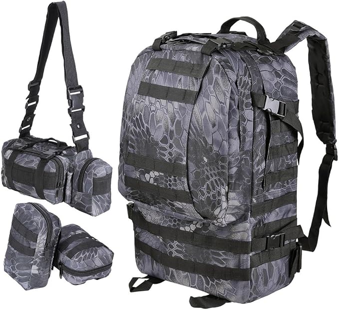 Tactical Backpack 55L with Built-up 3 MOLLE Bags Rucksacks for Travelling