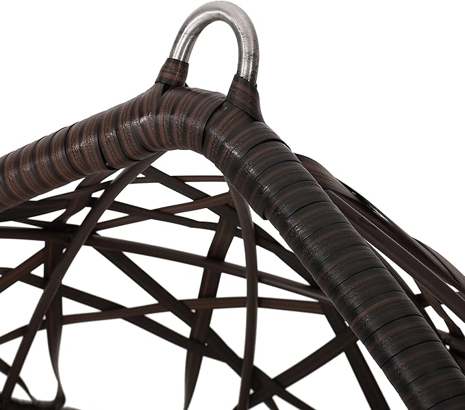 Christopher Knight Home Isaiah Indoor/Outdoor Wicker Tear Drop Hanging Chair (Stand Not Included) Multi-Brown and Tan