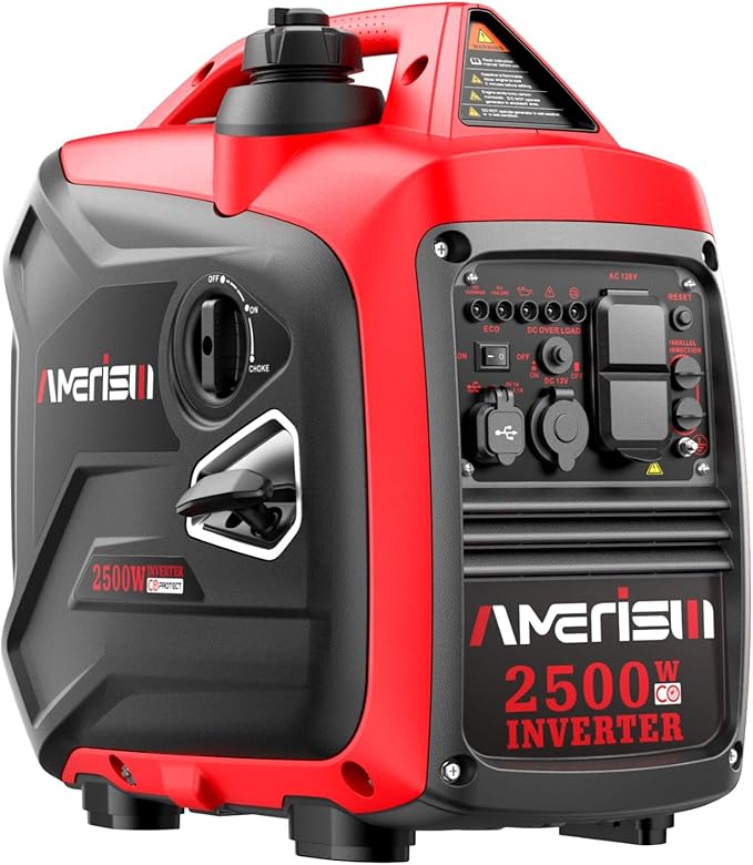 AMERISUN 2500W Portable Inverter Generator Gas Powered Generator with CO Sensor Super Quiet for Camping Tailgating Home Emergency Use EPA Compliant