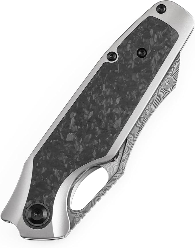 KANSEPT Tuckamore Camping Pocket Knives for Men 8.12in Folding Pocket Knives with 3.54in Damascus Material and Titanium Shred Carbon Fiber Timascus Clip Handle for Outdoor Tactical Survival K1052A5