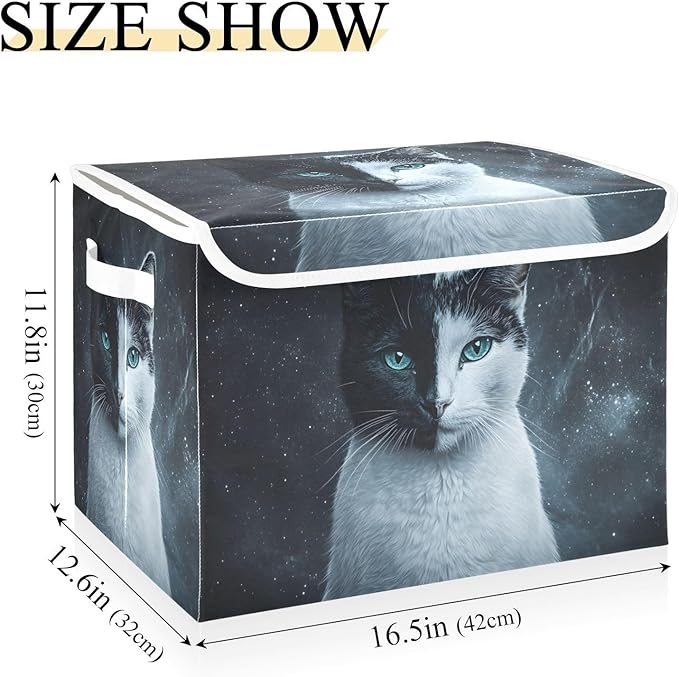 Storage Cube with Lid Two Face Cat Print 16.5×12.6×11.8 IN Collapsible Large Capacity Foldable Storage Basket Bin Organizer