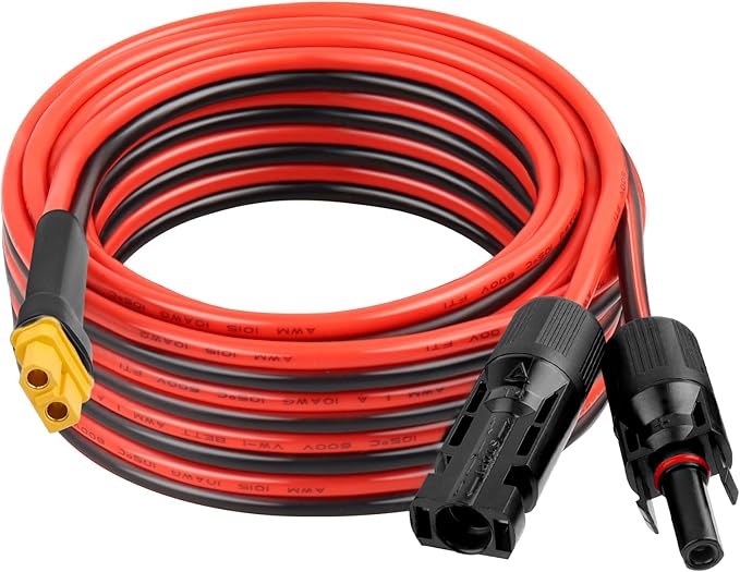 XRDS -RF Solar Connector to XT60 Cable 20FT 10AWG Solar to XT60 Female Extension Cable 600V Rated Power Cable for Solar Panels Batteries Power Stations – Heavy-Duty High Current Transfer