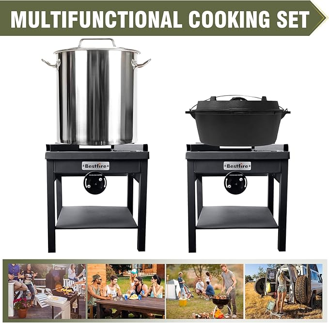 Bestfire 260000 BTU Outdoor Propane Gas Stove with 0-20 PSI Adjustable Regulator and Steel-Braided Hose for Outdoor Home Cooking and Turkey Frying