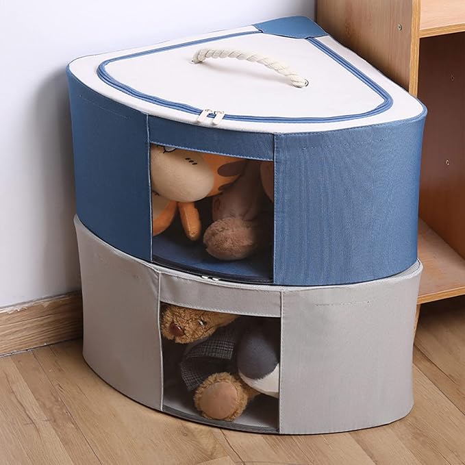 Foldable Storage Bins Cubes Boxes with Lid Triangle Corner Collapsible Fabric Storage Box Navy
