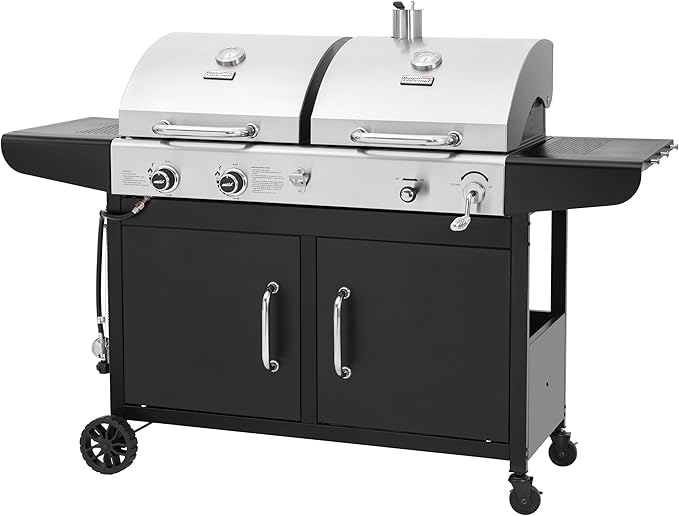 Royal Gourmet ZH3002N Propane Gas and Charcoal Grill Combo Dual Fuel BBQ Grill with 2 Side Shelves for Outdoor Patio Garden Backyard Barbecue 20000 BTUs Silver &amp Black