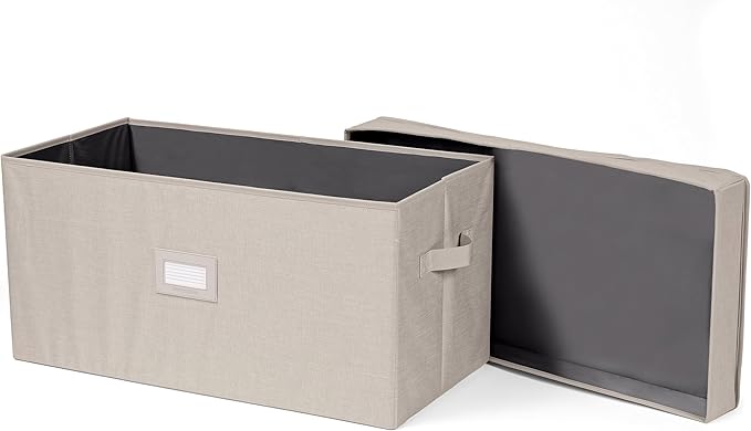 Covermates Keepsakes Storage Box Heavy Duty Polyester Organizer Bin Stackable Design Reinforced Handles ID Window Closet Garage Home Storage Beige Heather