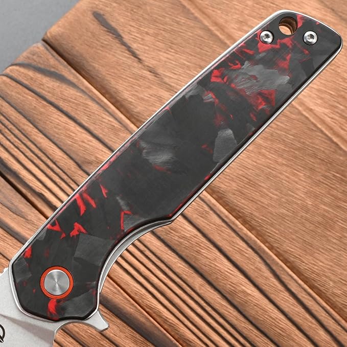 FF19 Folding Pocket KnifeD2 Steel Blade Carbon Fiber Handle EDC Tool Knife for Outdoor Camping Hunting Fishing Working(Red)