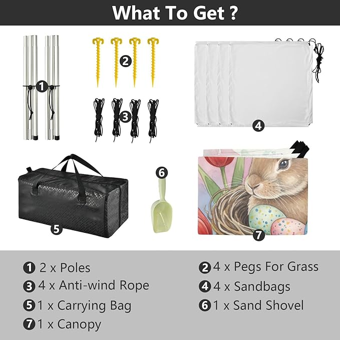 Beach Canopy with Windproof Ropes &amp Sandbags Beach Tent Sun Shade Sun Shelter for Camping Trips Fishing Backyard Fun or Picnics Easter Bunny
