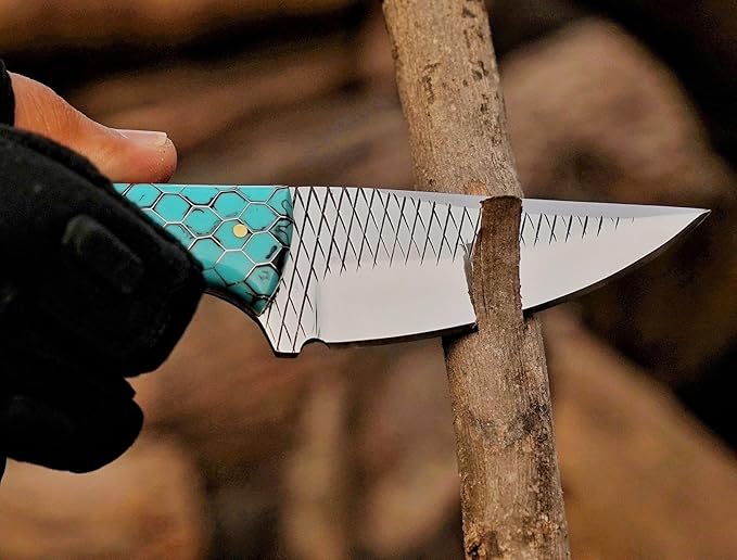 Break Edge Handcrafted Cowboy Hunting Knife with Leather Sheath Premium Handle Best Gift for Boy Friend and Father Day. (Silver &amp Torquise)