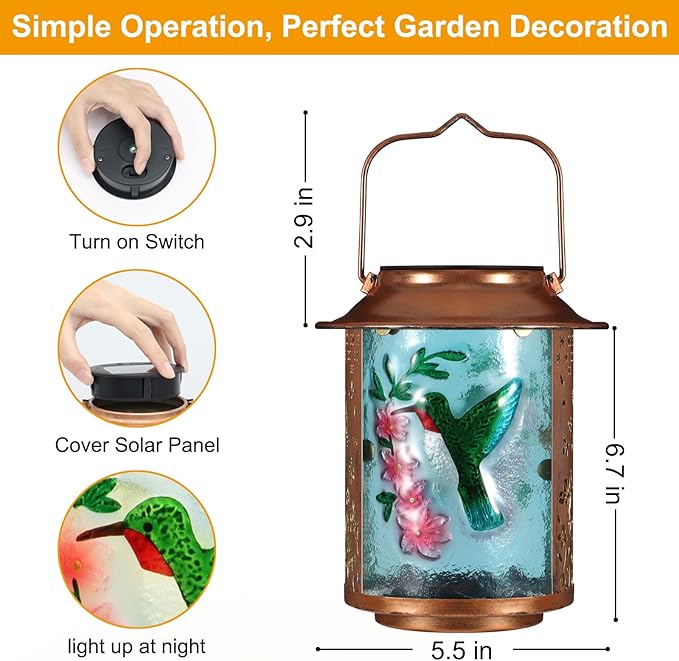 Solar Lanterns Outdoor WaterproofBirthday Gifts for Women Mom Grandma Garden DecorHanging Solar Lights Wall Mount Decorations for YardFront PorchPatioLawn Pathway Landscape(Hummingbird)