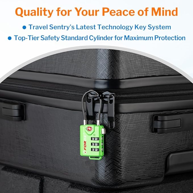 TSA Approved Cable Luggage Locks Re-settable Combination with Alloy Body (Green 4 Locks)