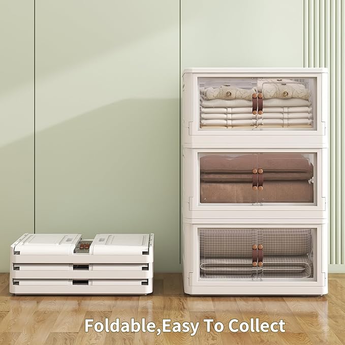 5 Storage Bins with 5 Lids78 Qt White Closet Organizers and Storage 3 Packs Stackable Bins with WheelsDouble Door Collapsible Storage Bins for Home and OfficeClear White Door