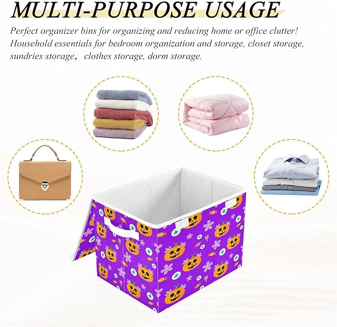 Storage Baskets with Lids Cute Pumpkins Collapsible Stackable Fabric Organizer Baskets for Closet 16.5x12.6x11.8 Inch Foldable Home Storage Containers for Shelves